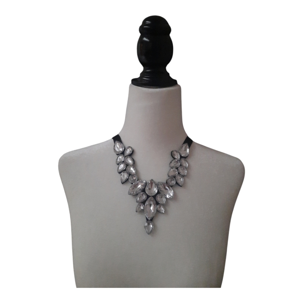 New Jewelry Set Black Knit Head Band Necklace Ribbon Earrings Stretch Bracelet